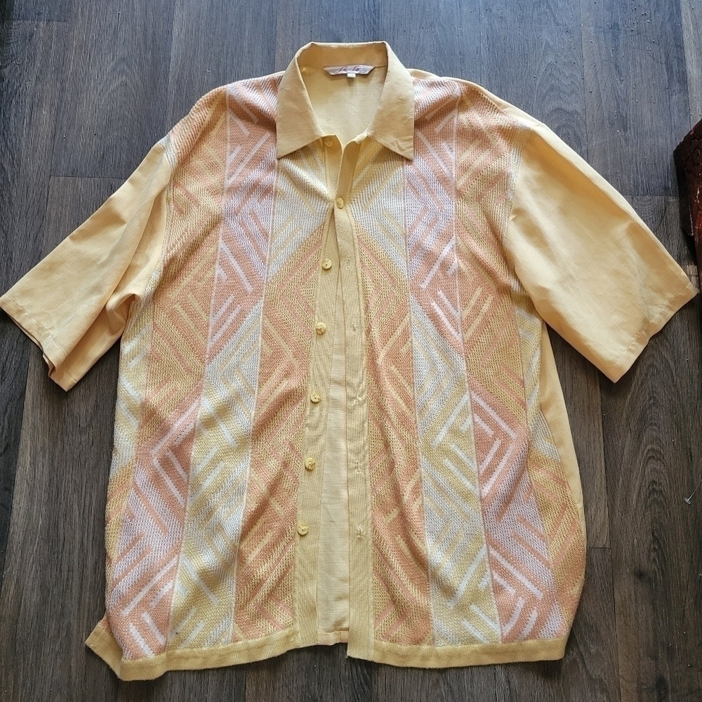 Vintage Silver Silk Nine Button Down Top Size 2X